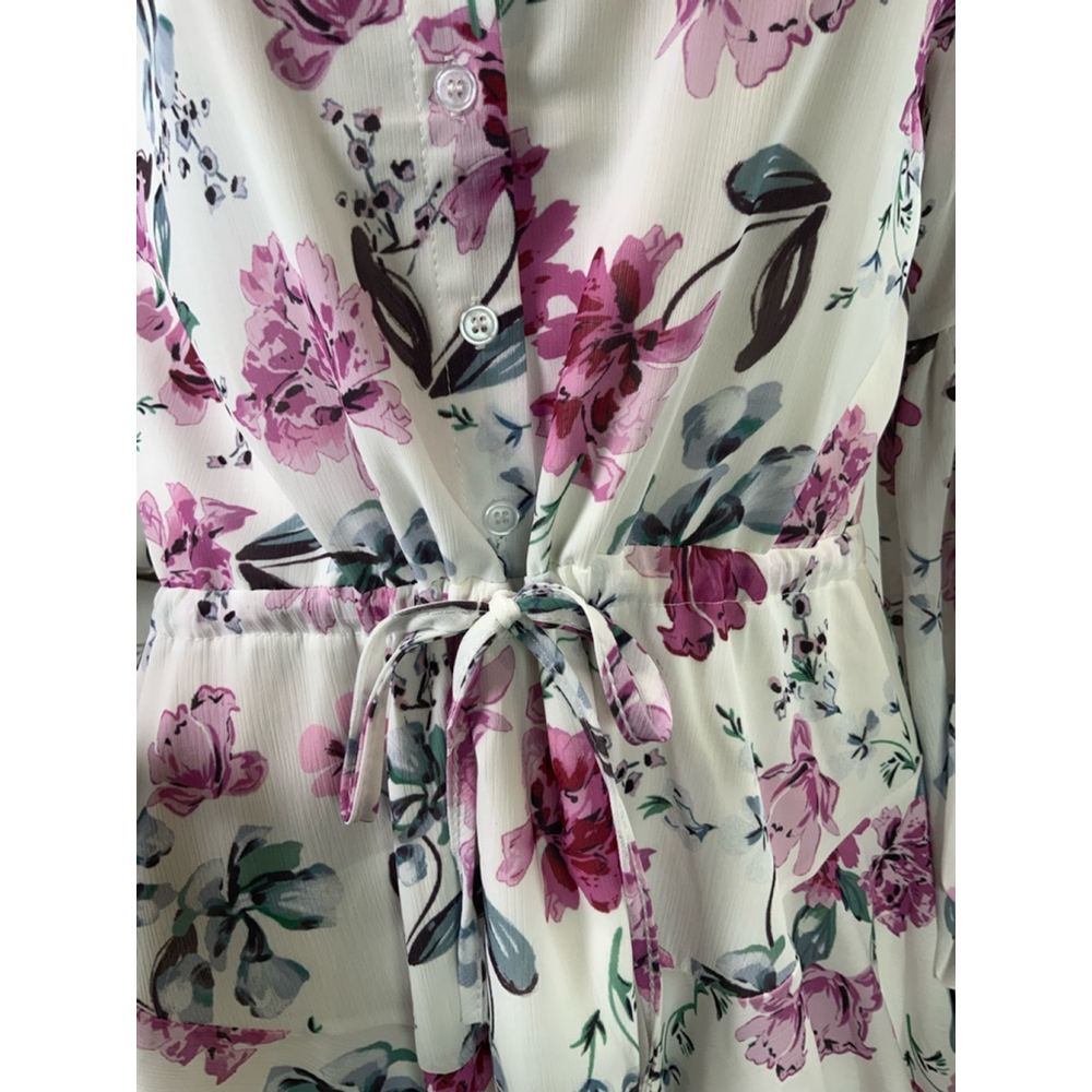 Clarisbelle Women's Floral‎ Print Mini Dress Sz Sm White Purple Boho Cottagecore - Picture 4 of 15